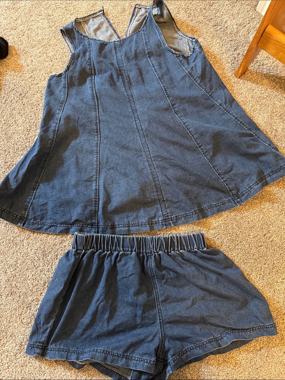 SHEIN Dark Blue Denim Shorts & A-Line Tank Set